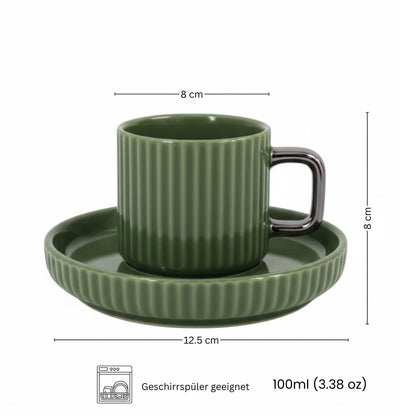 12tlg. Mokka Kaffee Tassen Set, aus Porzellan 100ml, Relief-Design