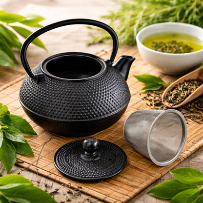 Gusseisen japanische Teekanne mit Edelstahl Teesieb, 800 ml, Schwarz