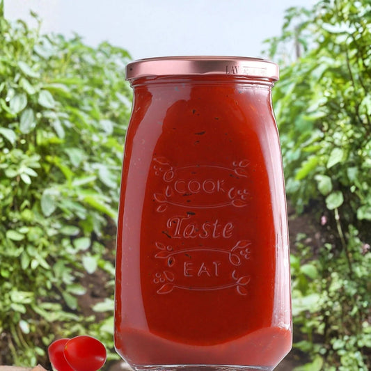 Tasty Design Vorratsgläser "Cook Taste Eat" (6er Set, 1050ml) – Eckige Einmachgläser mit Rosé-Deckel