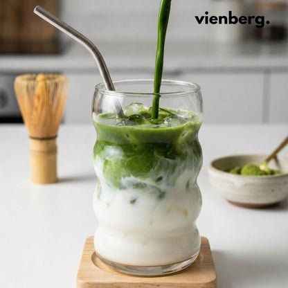 Bubble Matcha-Gläser 6er Set 400ml | Wellen-Design für Matcha Latte Glas, Iced Coffee & Smoothies Trinkgläser