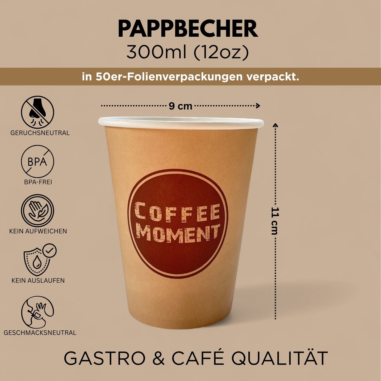 Coffee Moment Kaffeebecher, Kaffee to go Pappbecher – 4 Größen, für heiße & kalte Getränke