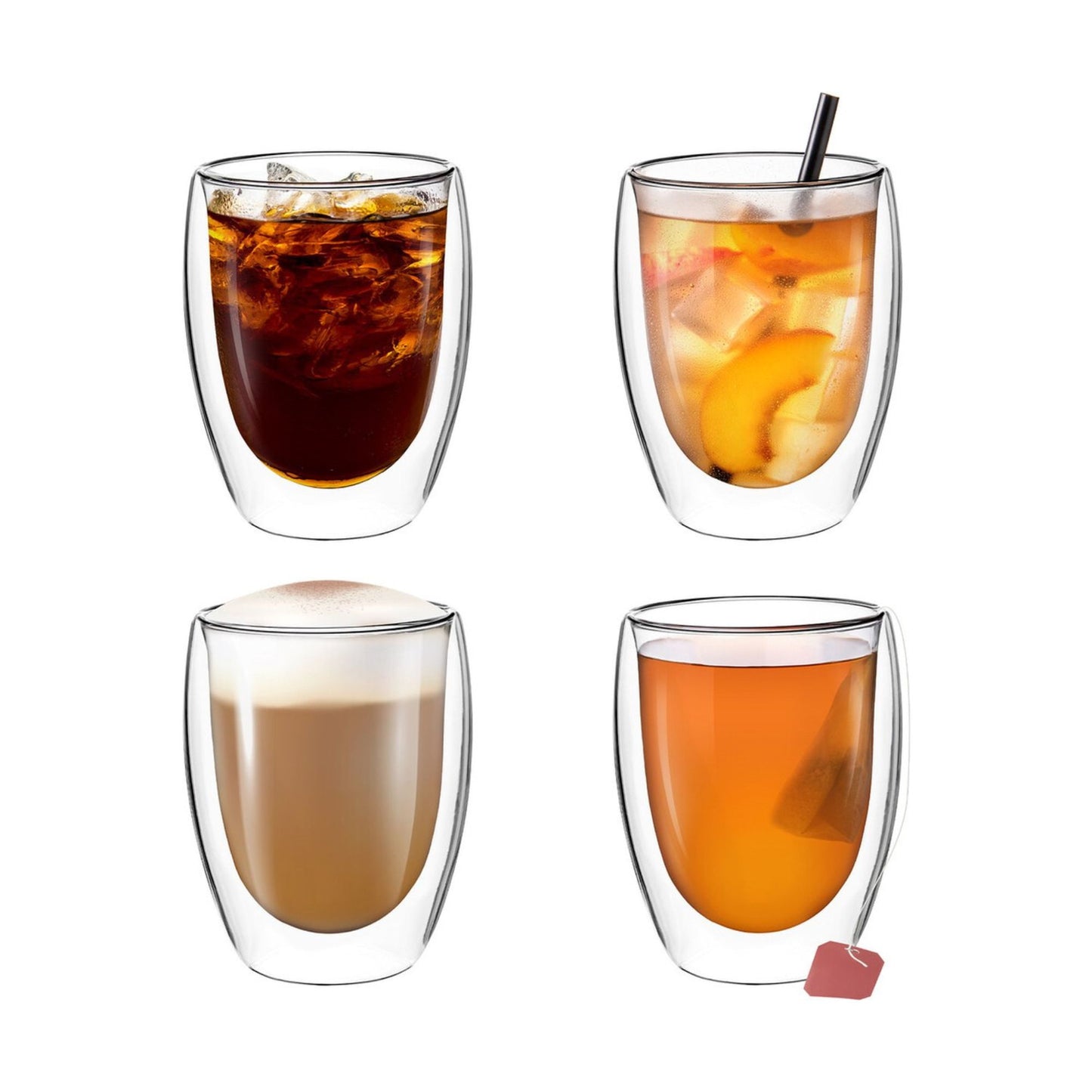 4x 350ml doppelwandige Latte Macchiato, Tee Gläser mit Schwebeeffekt