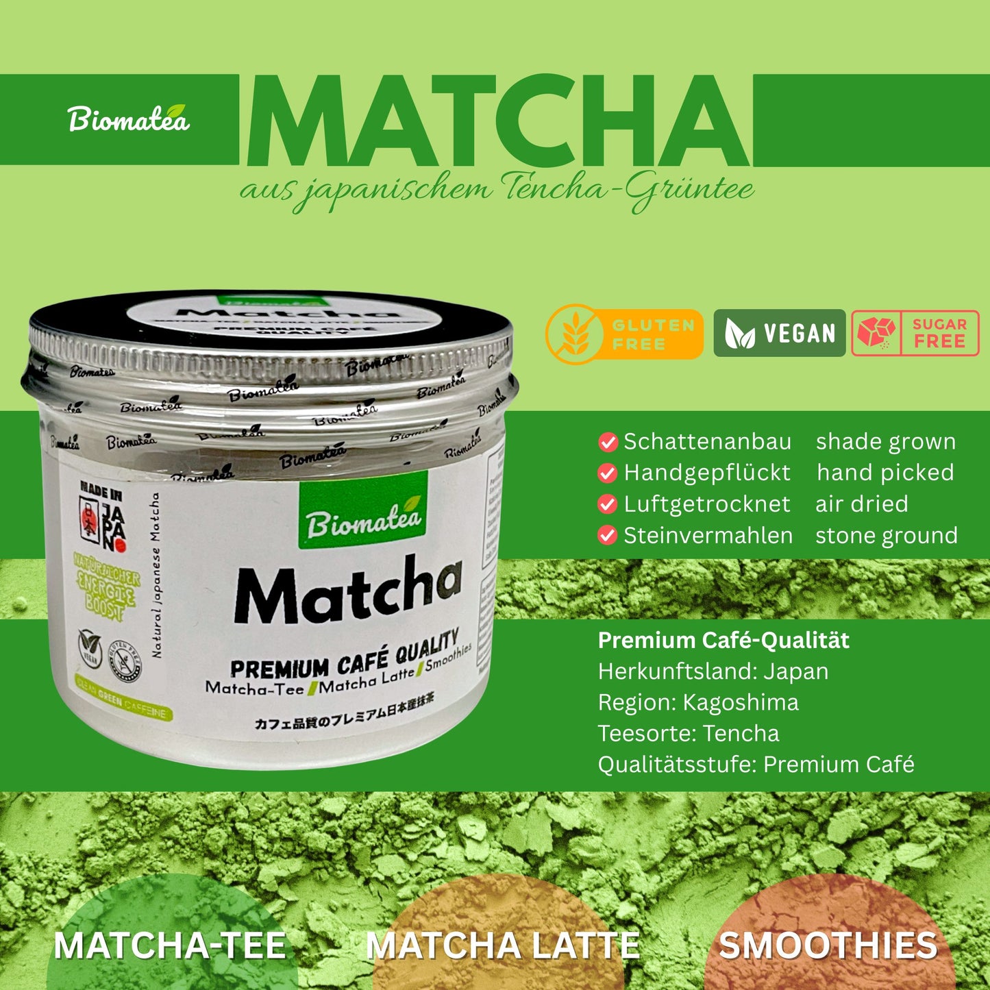 80g reines Matcha aus japanischem Tencha-Grüntee – Premium Grade Café-Qualität – Für Matcha Latte, Tee & Smoothies
