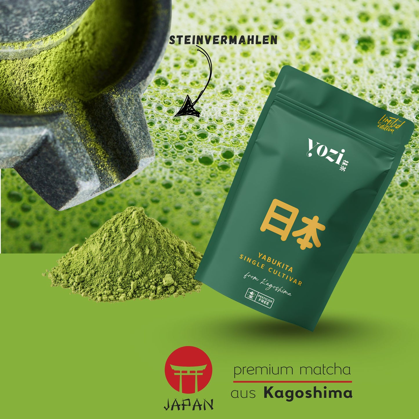 Yabukita sigle cultivar Matcha Tee Pulver aus Kagoshima, ceremonial grade, 80g, Limitierte Auflage