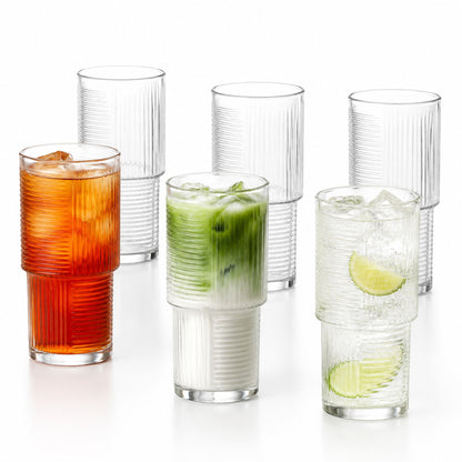 Vienberg Geometri Trinkgläser 515 ml, geriffelte Matcha Gläser für Eiskaffee, Cocktails, Säfte und Wasser, stapelbar, 3er oder 6er Set