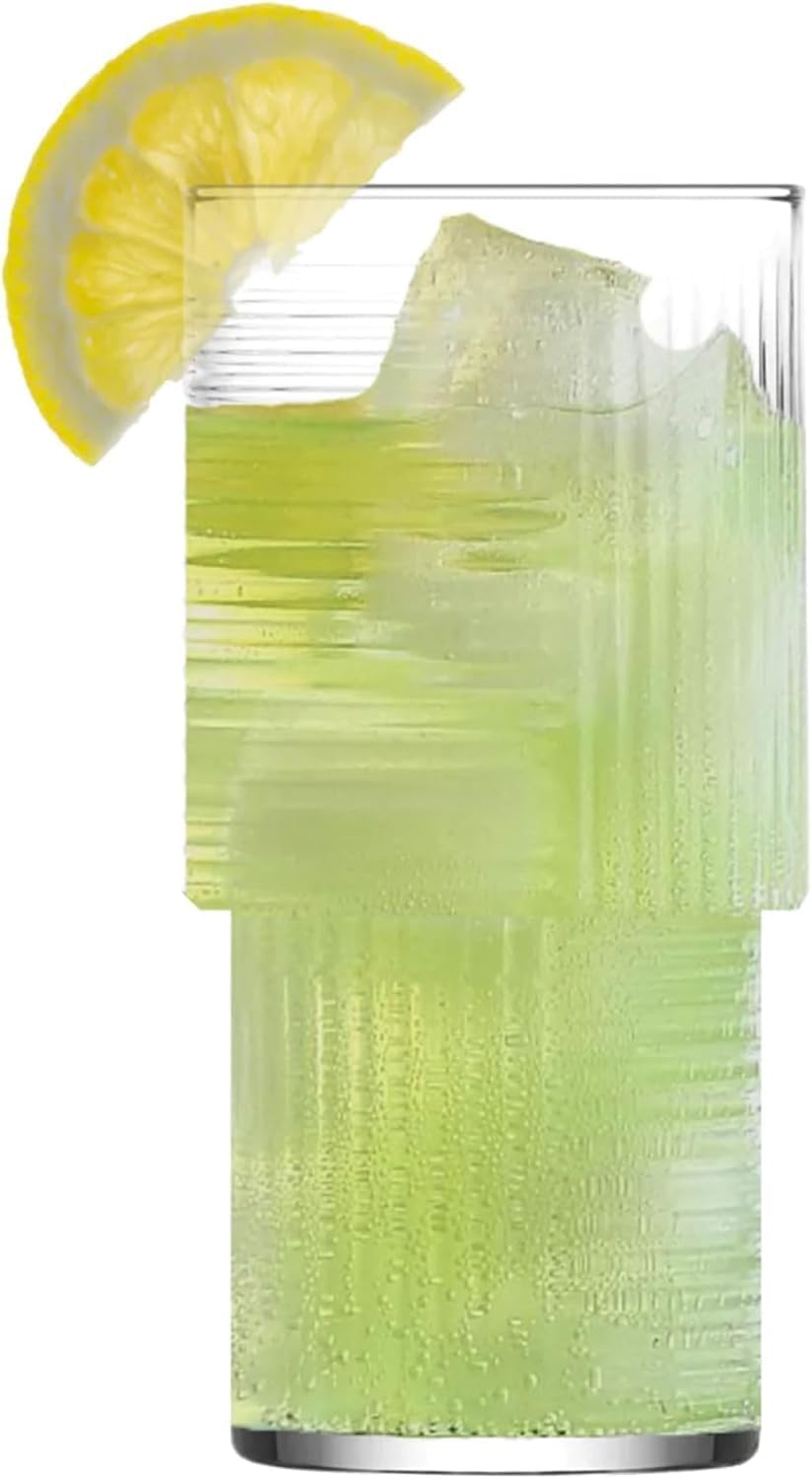 6 Stück Gläser Set | 400 ml Matcha-Gläser | Rippen-Glas mit geometrischem Muster | Glas für Matcha Smooties Wasser Softdrink, Trinkgläser, STAPELBAR (Kopie)