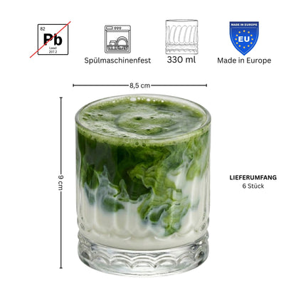 Wave 6 Stück Matcha Gläser 330ml Wellen-Design, extra schwer & massiv