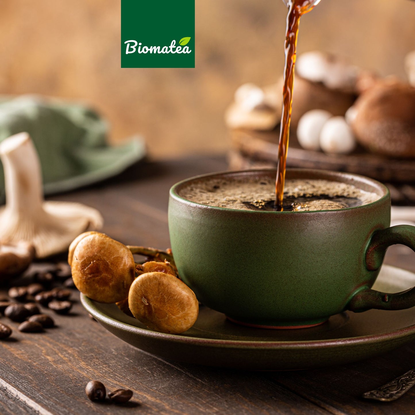 Biomatea Pilzkaffee Mushroom Coffee 150g | Löslicher Kaffee mit Kokosmilch & 4 Pilzextrakten