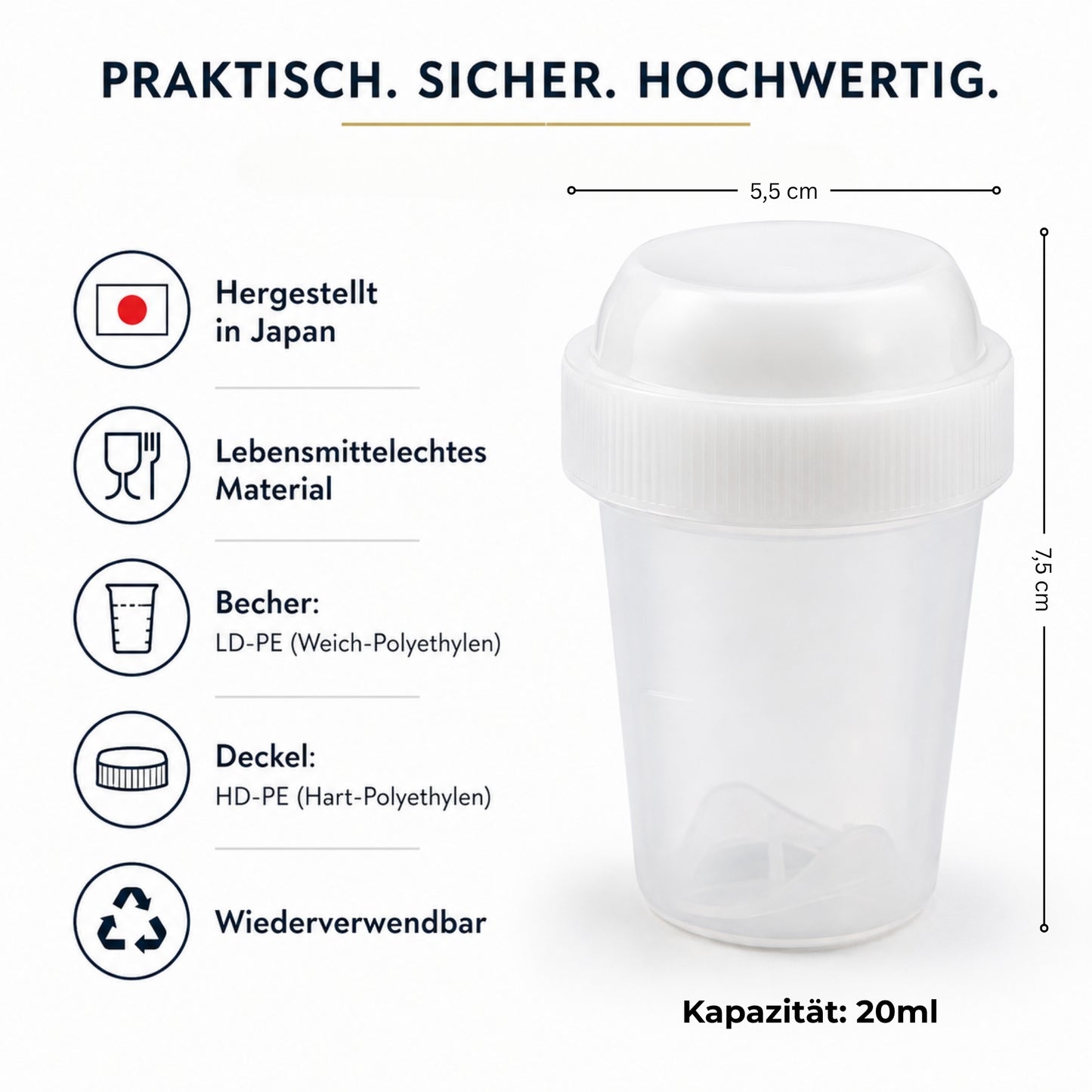Mini Matcha Shaker 20 ml für Matcha, Hojicha & Ube Latte, kompakter Tee Shaker mit Schraubdeckel, Made in Japan