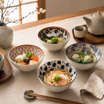Japanische Schalen 4er Set mit Geschenkbox | Keramik Snackschalen, Reisschale, Ramen Schale