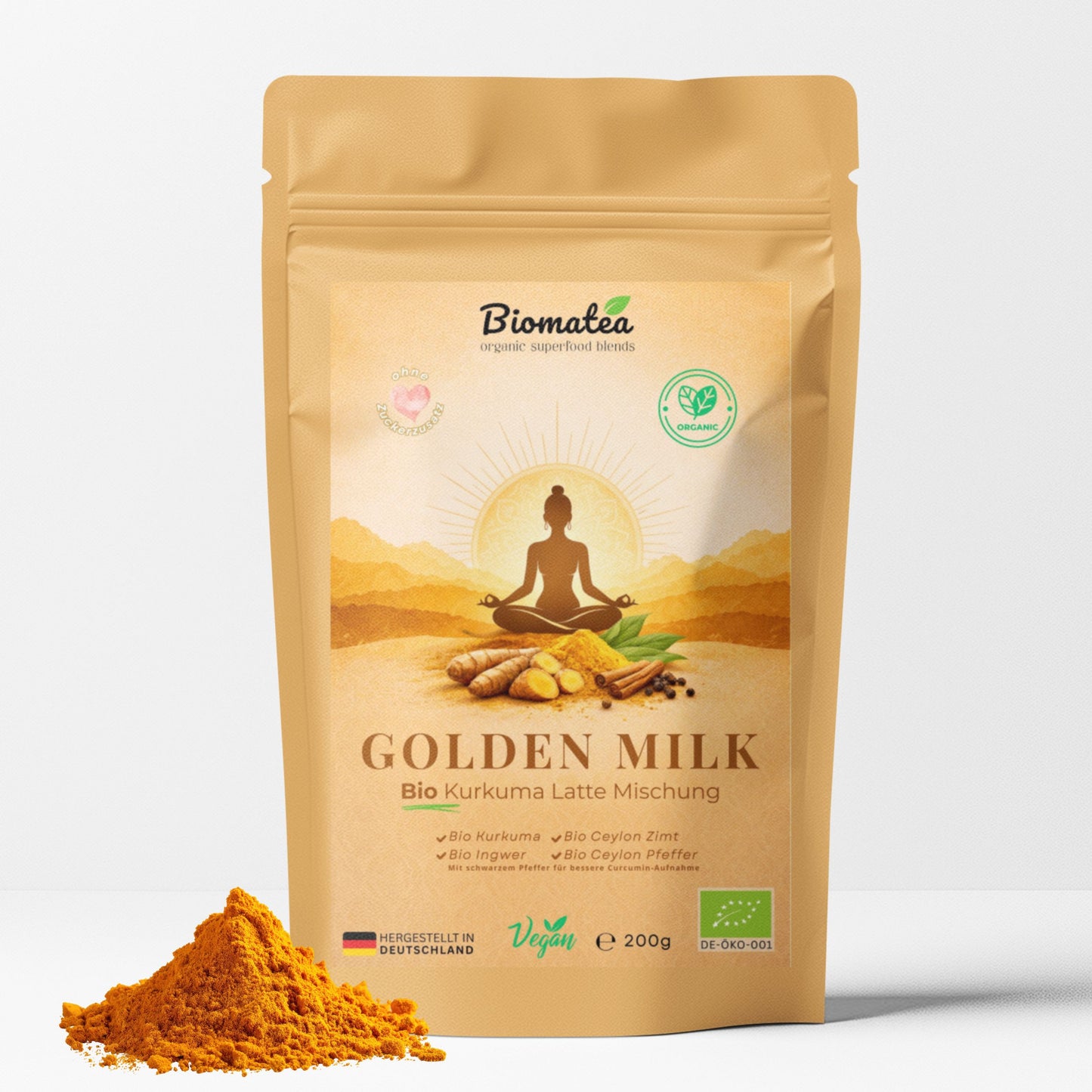 Bio Golden Milk Kurkuma Latte 200g – Goldene Milch Superfood Pulver – Kurkuma Latte Mischung Vegan