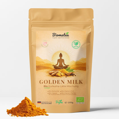 Bio Golden Milk Kurkuma Latte 200g – Goldene Milch Superfood Pulver – Kurkuma Latte Mischung Vegan