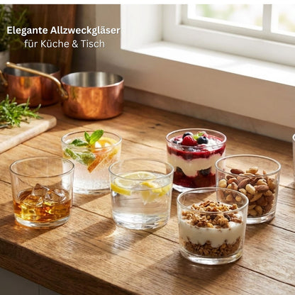 Bodega 240 ml Glas Set 6 Stück Vielseitige Trinkgläser & Dessertschalen, Glasschalen