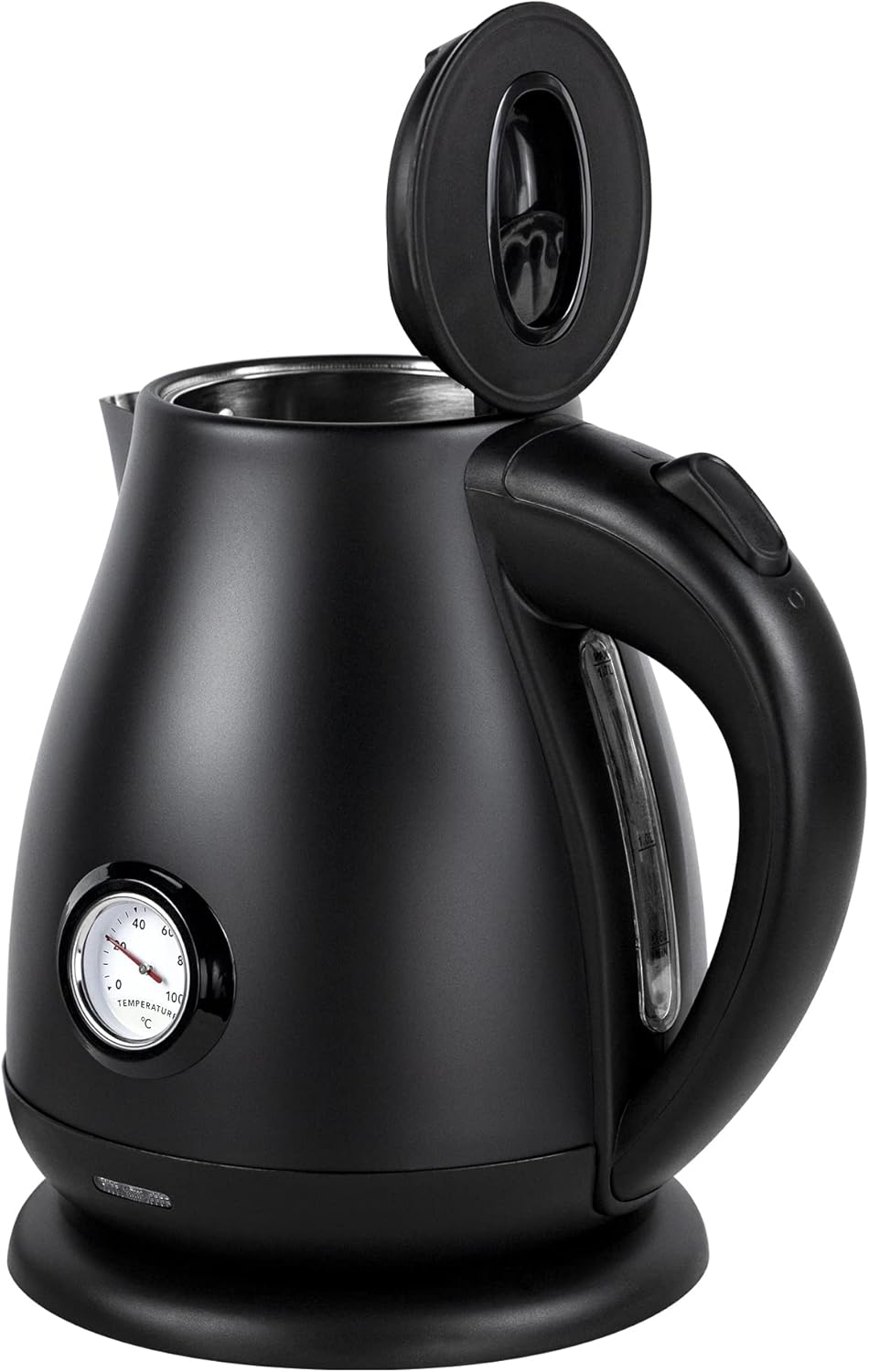 Retro Edelstahl Wasserkocher 1,7 L, Teekocher Retro Vintage, Wasserkessel Matt Schwarz