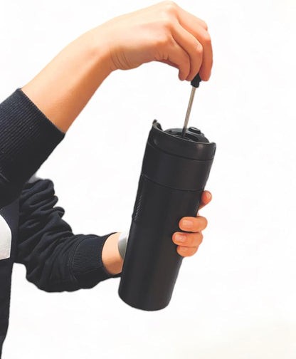 Doppelwandig French Press Thermobecher 450ml, für Tee und Kaffee, Schwarz