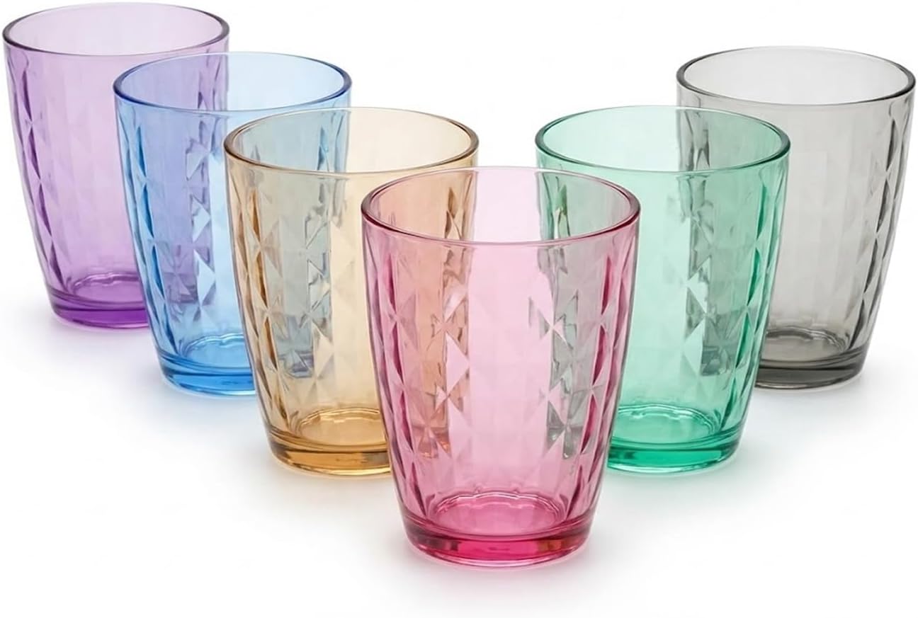 Artemis Coral 6er Set Trinkgläser Bunt 415ml – Longdrinkgläser mit Innenrelief (Außen glatt) Wassergläser & Saftgläser