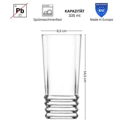 Elegan Softdrink Trinkgläser Set 315 und 335 ml, 12 Stück