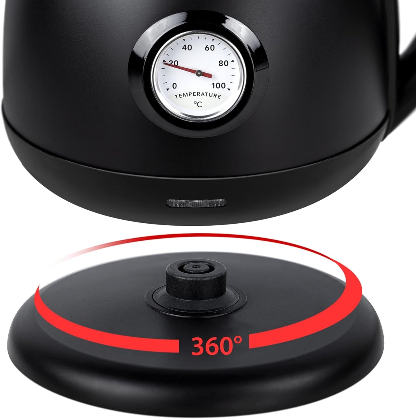 Retro Edelstahl Wasserkocher 1,7 L, Teekocher Retro Vintage, Wasserkessel Matt Schwarz