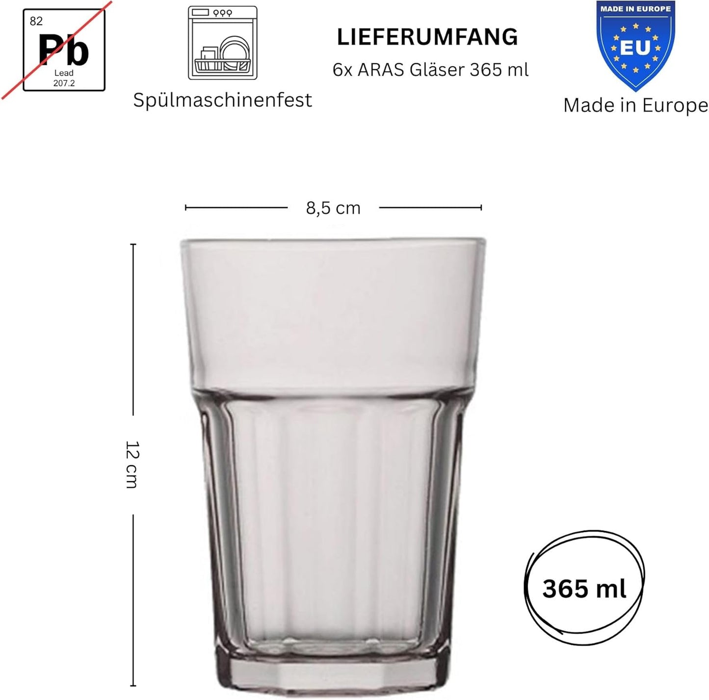 Aras Coral 6er Set Trinkgläser Bunt 365ml – Longdrinkgläser Wassergläser & Saftgläser