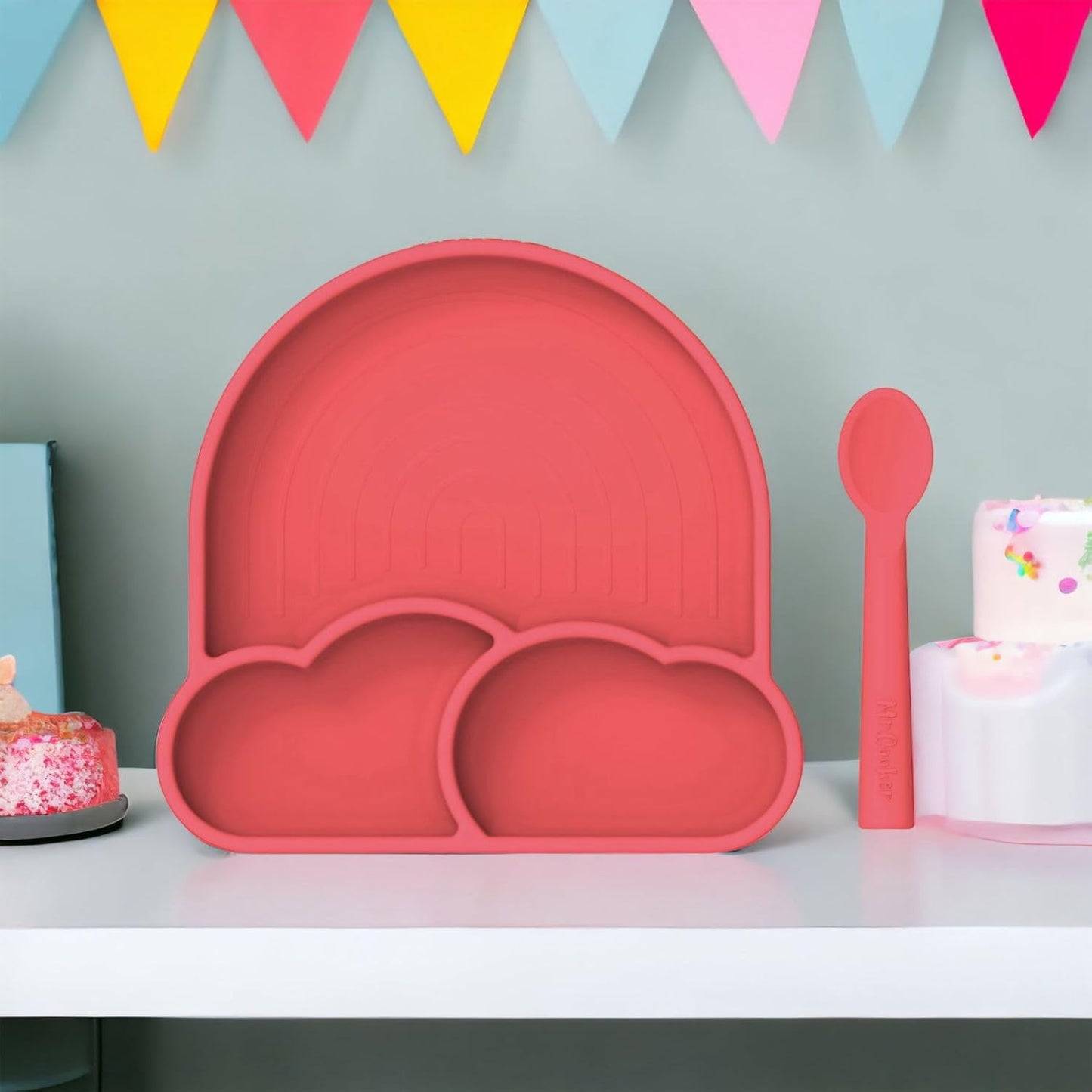 Babygeschirr Set | Silikon Teller mit Saugnapf und Löffel | Kinderteller mit 3 Speiseteller | BPA Frei | Made in Europa | Mikrowellengeeignet