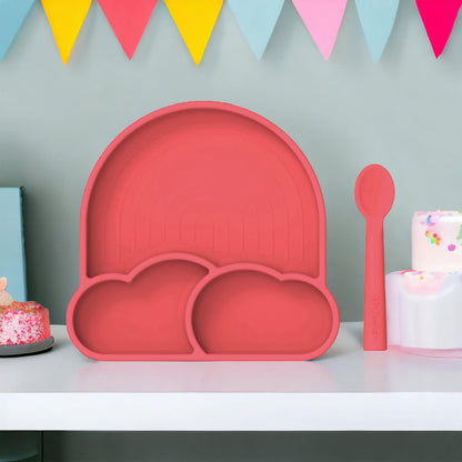 Babygeschirr Set | Silikon Teller mit Saugnapf und Löffel | Kinderteller mit 3 Speiseteller | BPA Frei | Made in Europa | Mikrowellengeeignet