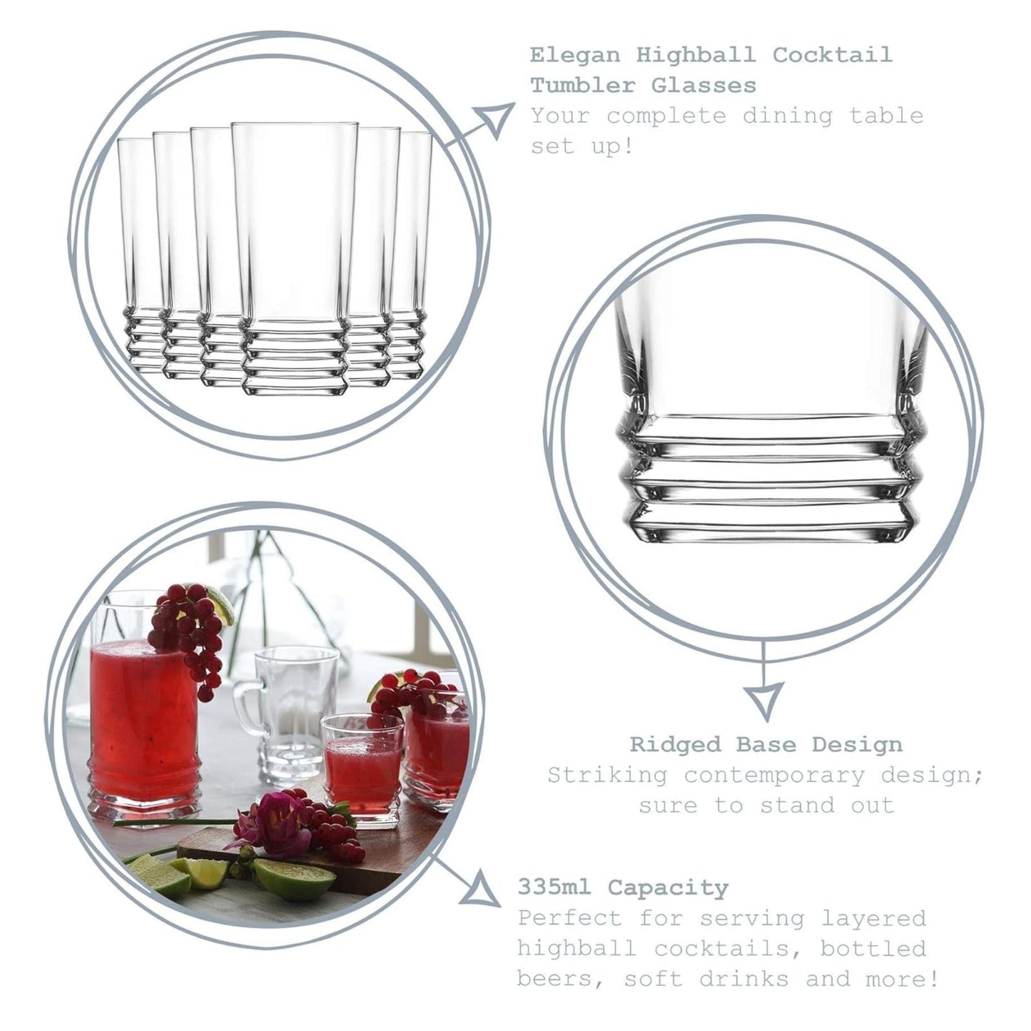 Elegan Longdrink Trinkgläser 335 ml, 6 Stück