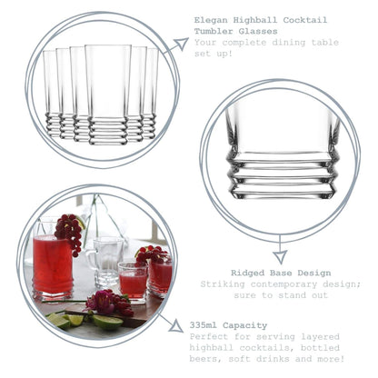 Elegan Longdrink Trinkgläser 335 ml, 6 Stück