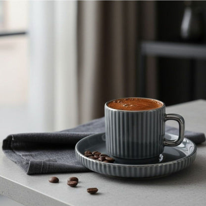 12tlg. Mokka Kaffee Tassen Set, aus Porzellan 100ml, Relief-Design