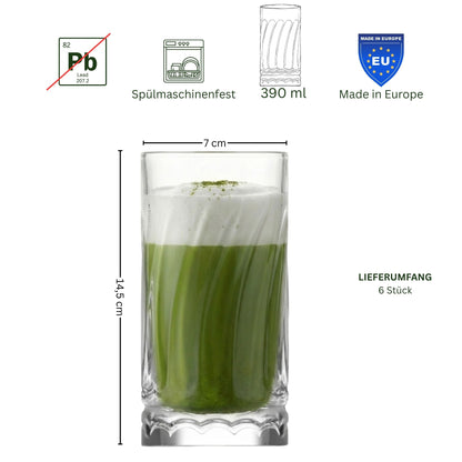 Wave 6 Stück Matcha Gläser 390ml Wellen-Design, extra schwer & massiv