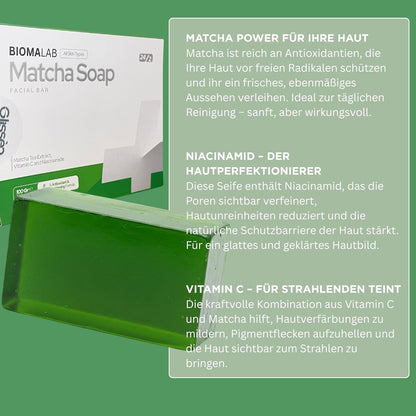 Matcha Gesichtsseife – mit Vitamin C & Niacinamid – Für klare, strahlende Haut – Vegane Pflege für alle Hauttypen – 100g