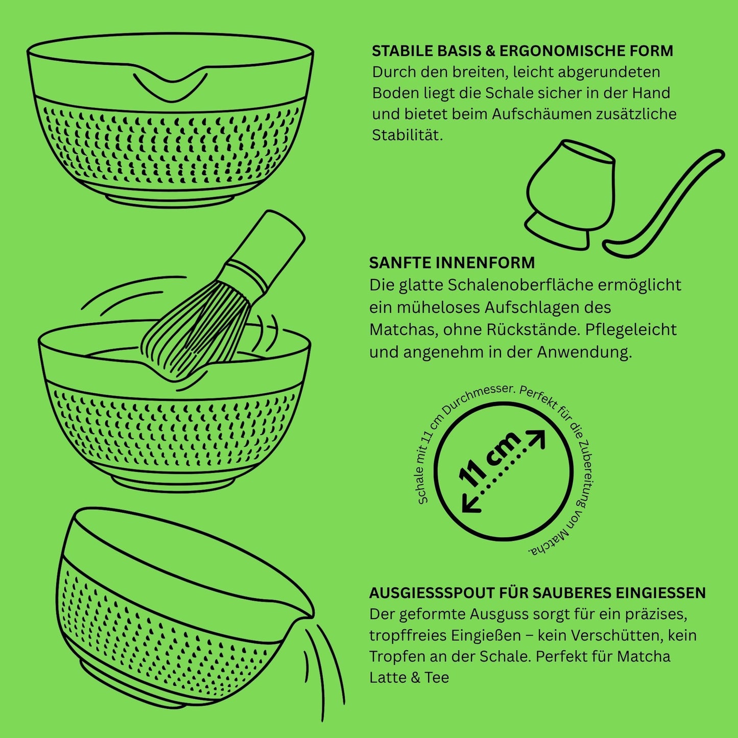 Japanisches traditionelles Matcha Starter Set – Basic Edition | Matcha Schale aus Keramik mit Bambusbesen, Besenhalter & Bambuslöffel