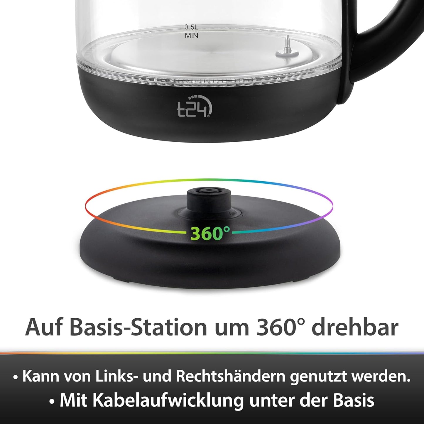 Glass kettle, 1.7 liters, temperature selection 60-70-80-90-100°C