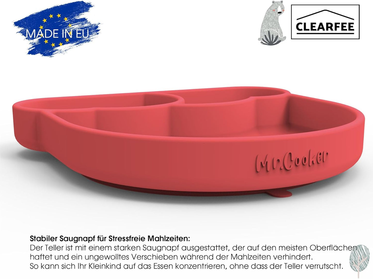 Babygeschirr Set | Silikon Teller mit Saugnapf und Löffel | Kinderteller mit 3 Speiseteller | BPA Frei | Made in Europa | Mikrowellengeeignet
