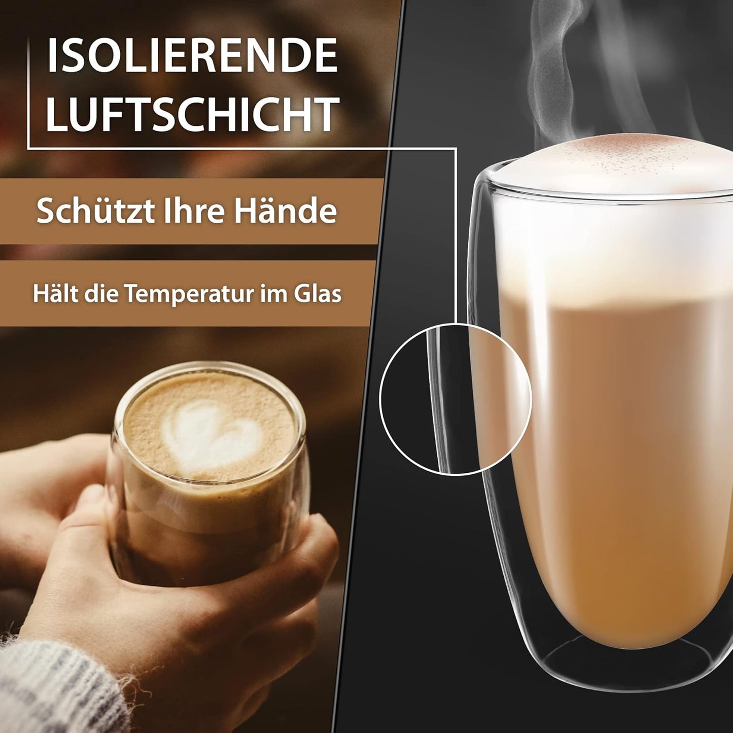 4tlg. 450ml Set doppelwandige Latte Macchiato, Tee Gläser mit Schwebeeffekt