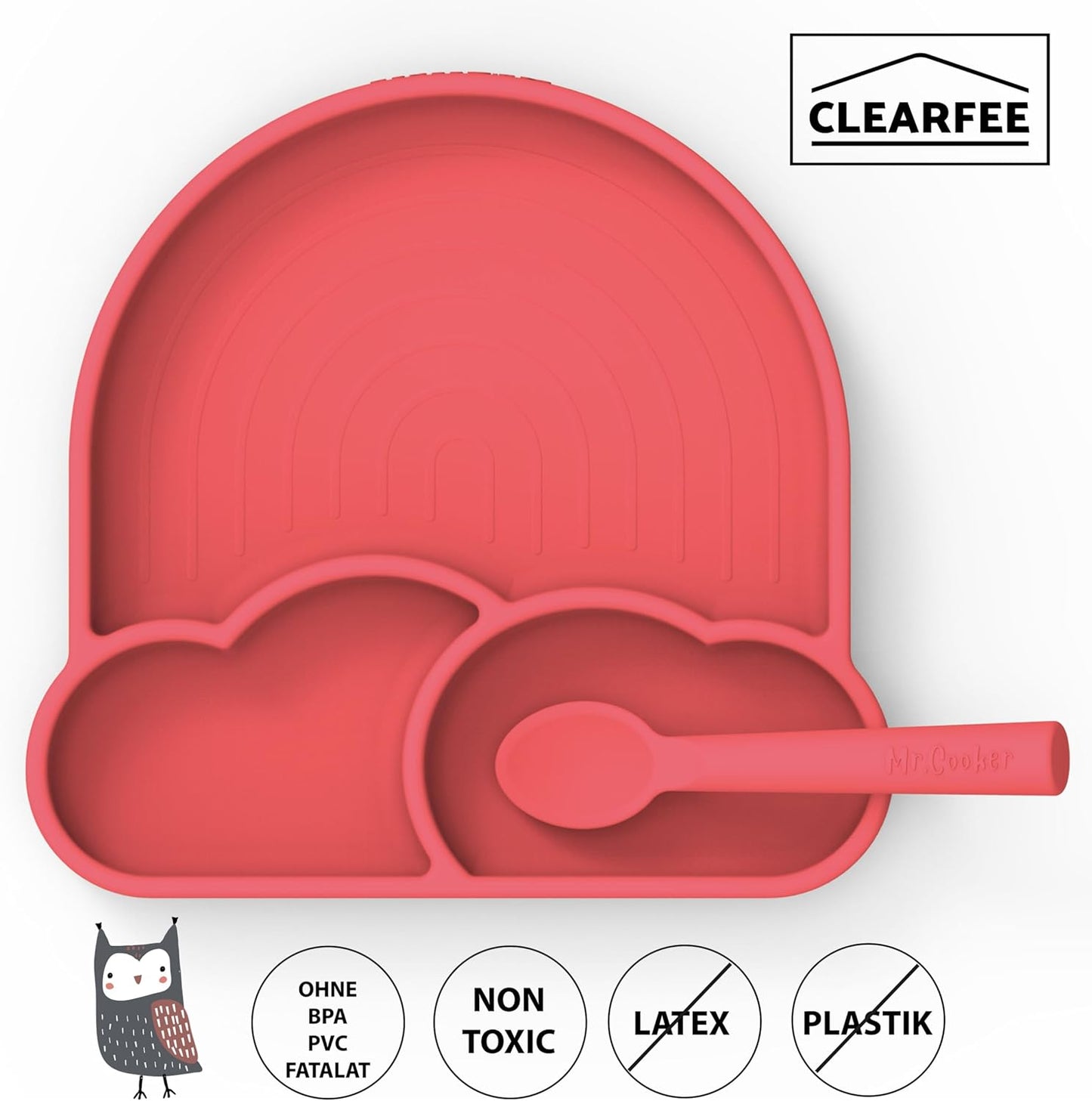 Babygeschirr Set | Silikon Teller mit Saugnapf und Löffel | Kinderteller mit 3 Speiseteller | BPA Frei | Made in Europa | Mikrowellengeeignet