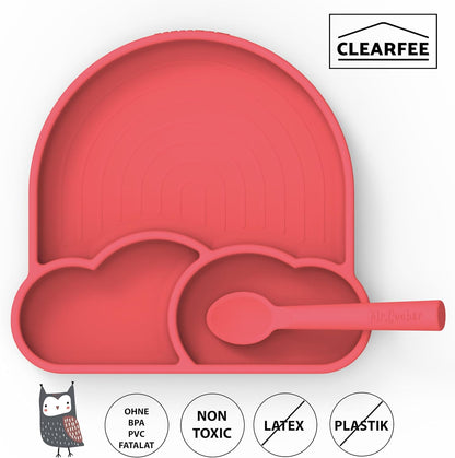 Babygeschirr Set | Silikon Teller mit Saugnapf und Löffel | Kinderteller mit 3 Speiseteller | BPA Frei | Made in Europa | Mikrowellengeeignet