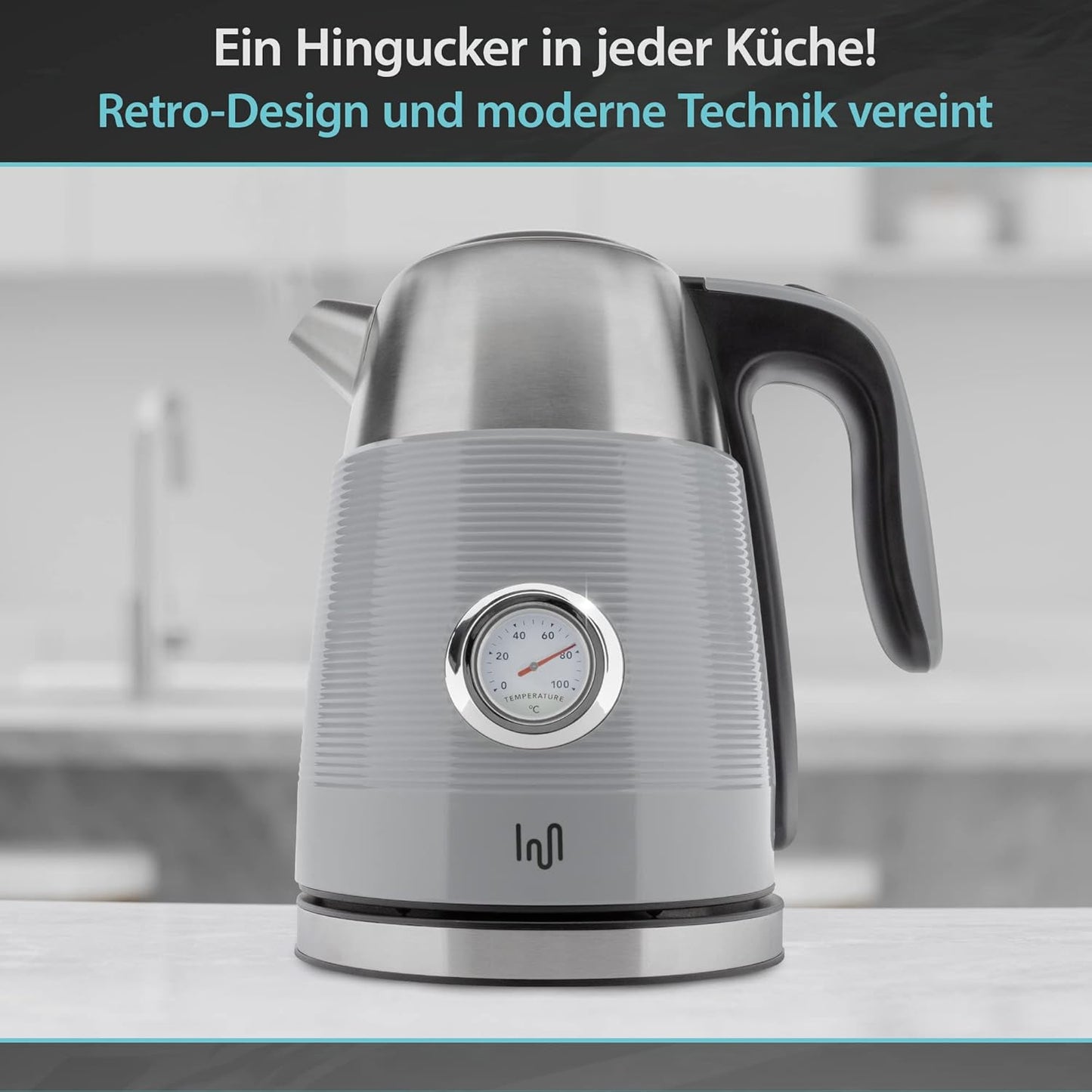 Retro Edelstahl Wasserkocher 1.7L mit Analogen Thermometer