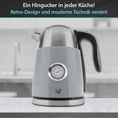 Retro Edelstahl Wasserkocher 1.7L mit Analogen Thermometer
