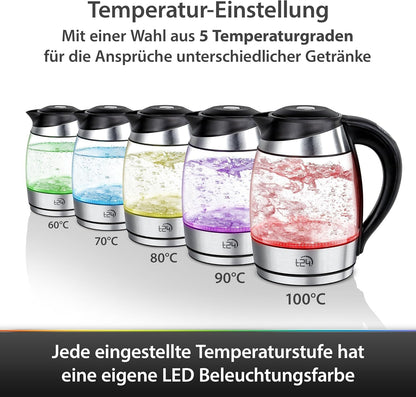 Glas Wasserkocher 1.8L mit abnehmbares Teesieb Temperatureinstellung