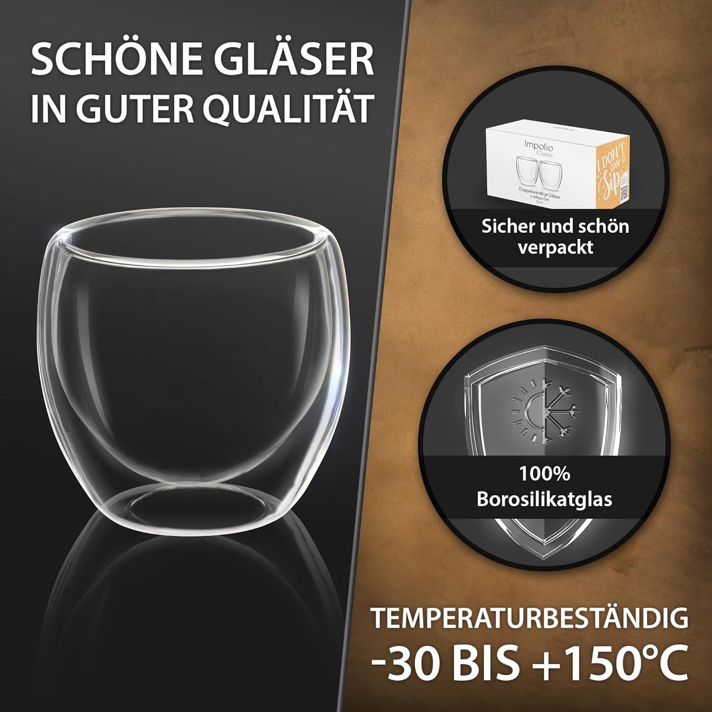 4x 80ml doppelwandige Espresso-Gläser, Tee Gläser mit Schwebeeffekt