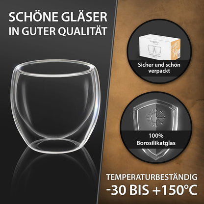 4x 80ml doppelwandige Espresso-Gläser, Tee Gläser mit Schwebeeffekt