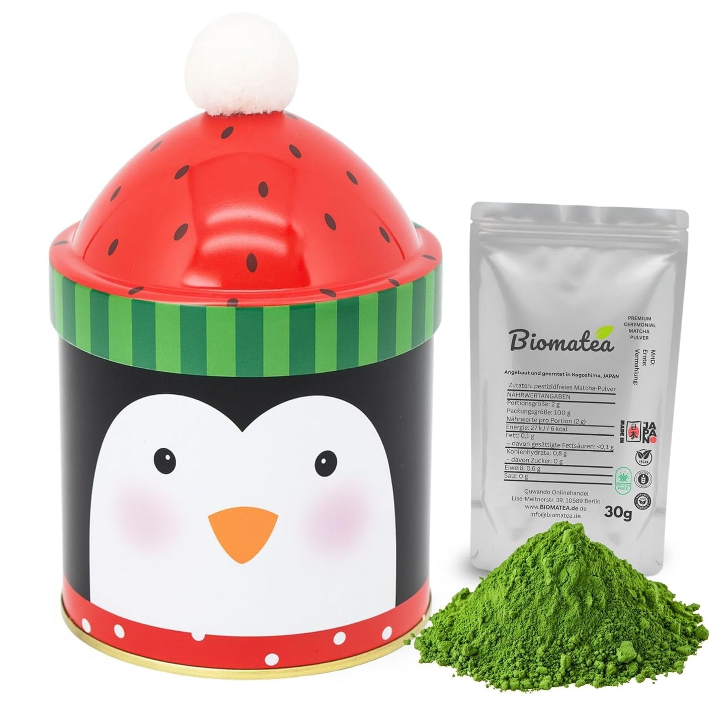 Weihnachten Matcha-Set | Japanischer ceremonial Matcha Pulver 30g + Weihnachts-Geschenkdose