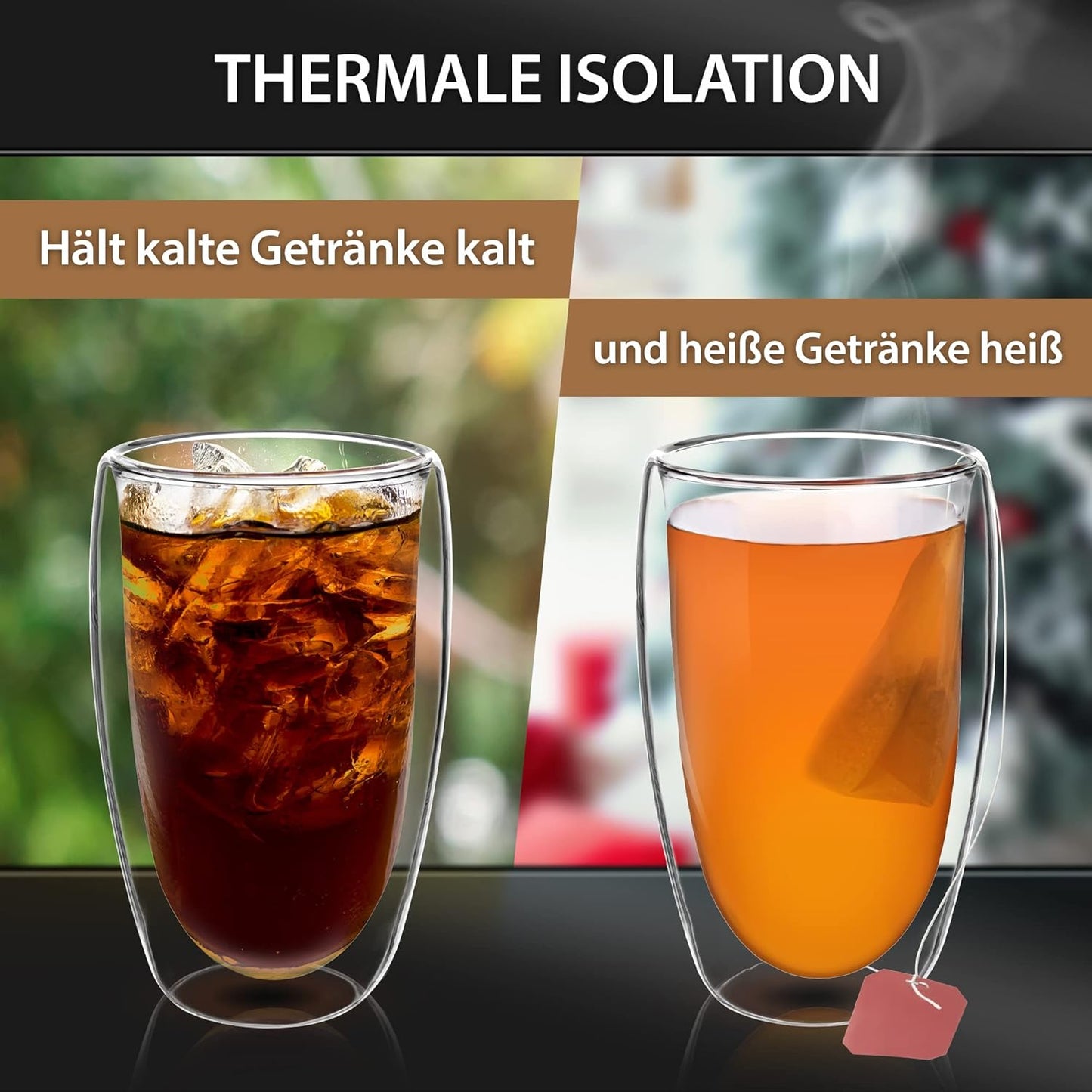 4tlg. 450ml Set doppelwandige Latte Macchiato, Tee Gläser mit Schwebeeffekt