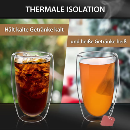 4tlg. 450ml Set doppelwandige Latte Macchiato, Tee Gläser mit Schwebeeffekt