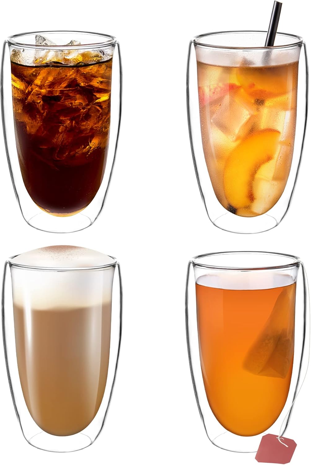 4tlg. 450ml Set doppelwandige Latte Macchiato, Tee Gläser mit Schwebeeffekt
