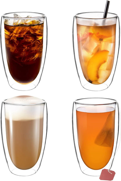 4tlg. 450ml Set doppelwandige Latte Macchiato, Tee Gläser mit Schwebeeffekt