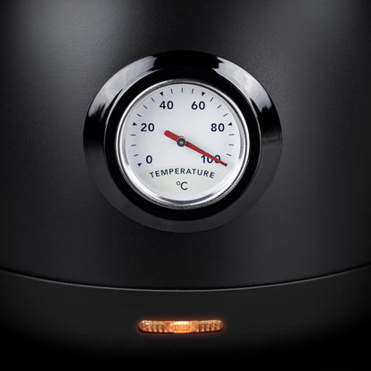 Retro Edelstahl Wasserkocher 1,7 L, Teekocher Retro Vintage, Wasserkessel Matt Schwarz