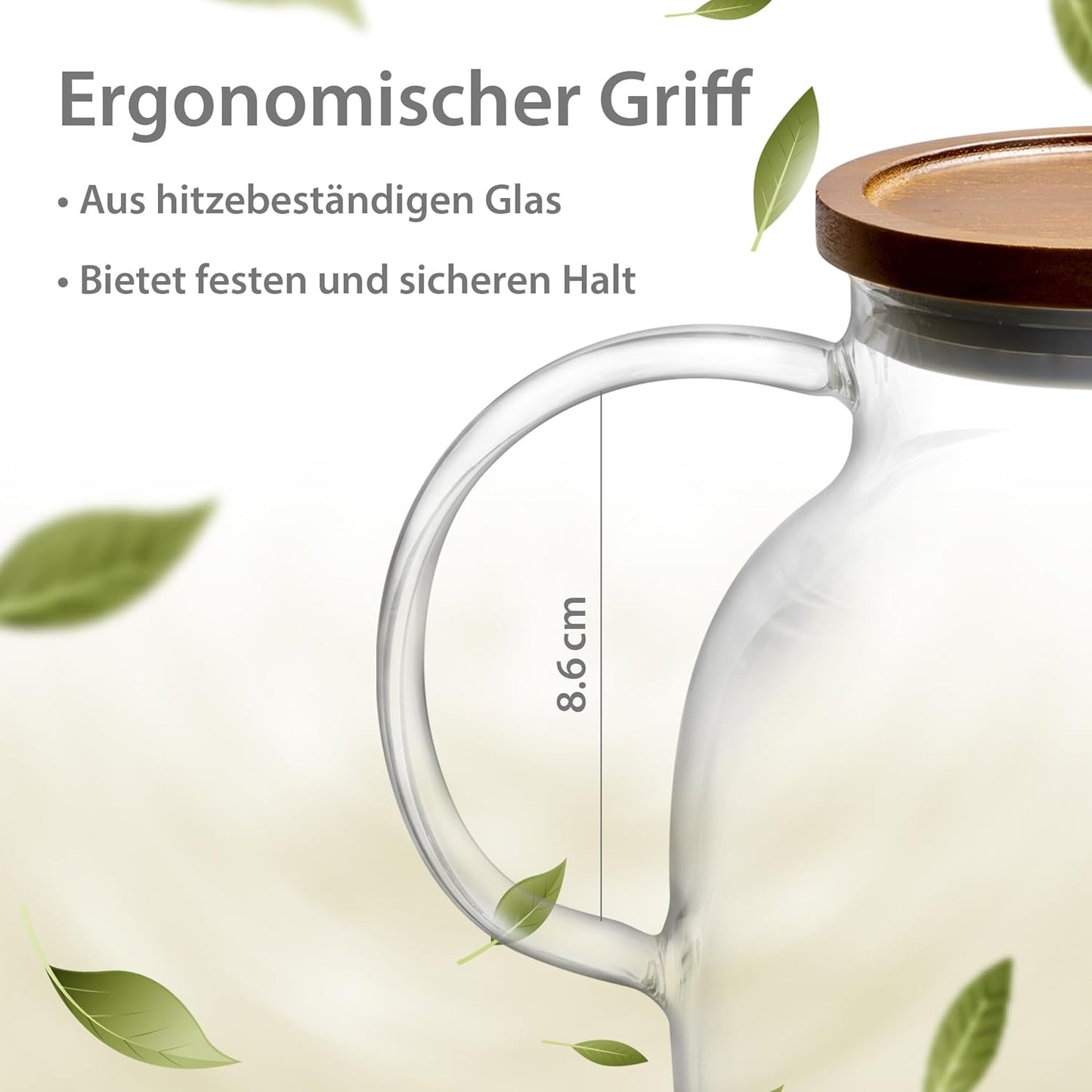 Glas Teekanne mit Siebeinsatz & Holzdeckel 1400ml