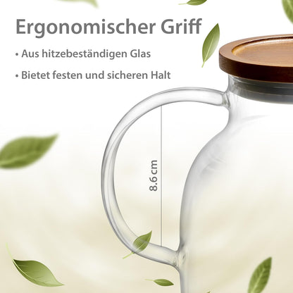Glas Teekanne mit Siebeinsatz & Holzdeckel 1400ml