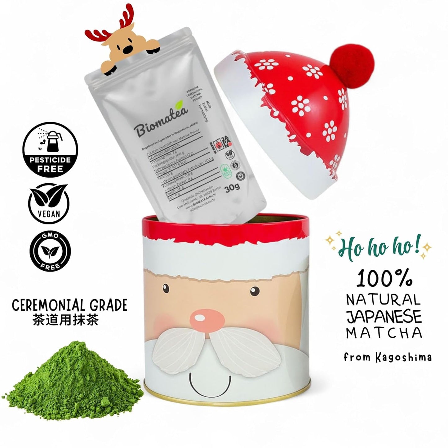 Weihnachten Matcha-Set | Japanischer ceremonial Matcha Pulver 30g + Weihnachts-Geschenkdose